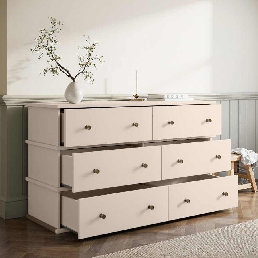 Large Beige 6 Drawer Chest of Drawers - Ralph