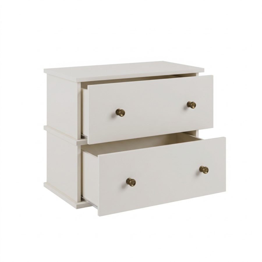 Wide Beige 2 Drawer Bedside Table - Ralph