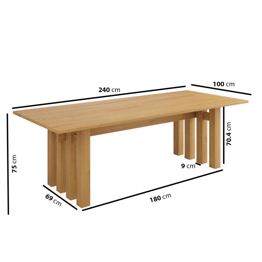 Large Solid Oak Dining Table - 240cm - Seats 6 - 8 - Roe