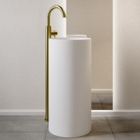 400mm Matt White Round Stone Resin Freestanding Cylinder Pedestal Basin with Waste - Ruby