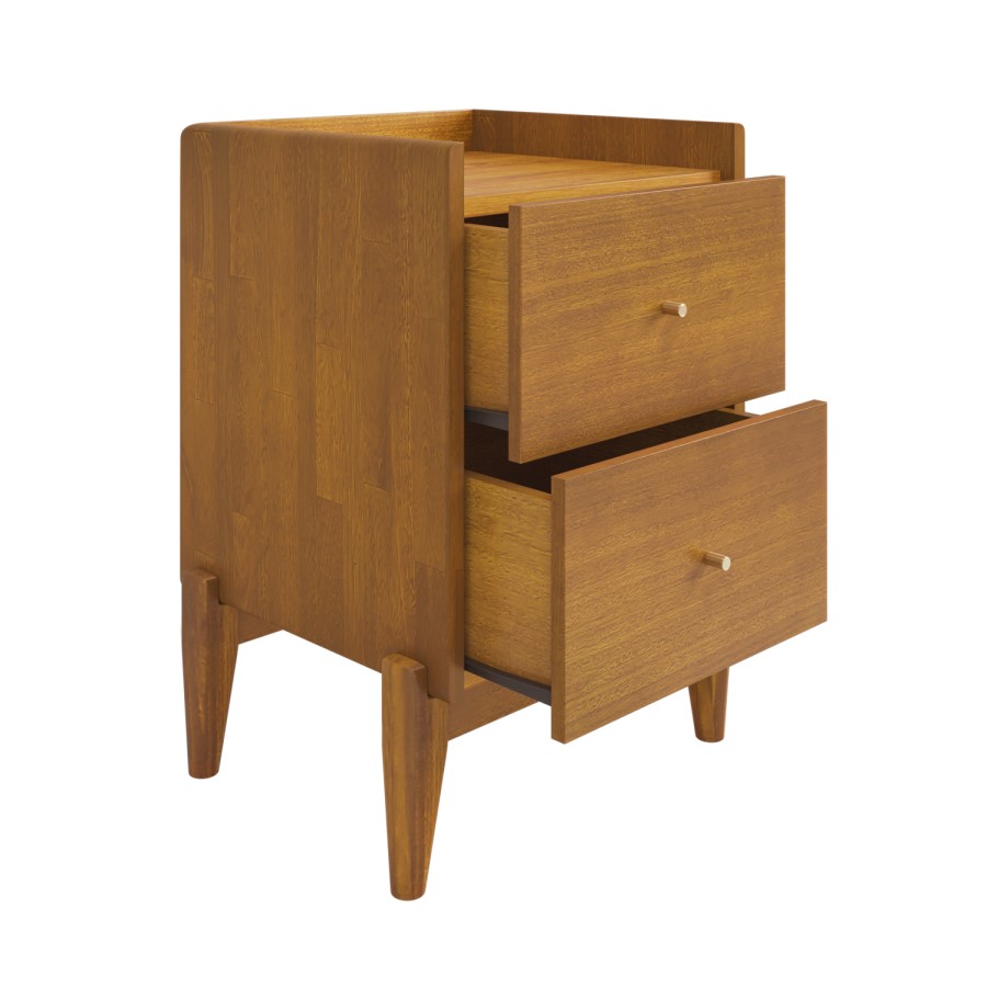 Wooden Mid-Century Tall 2-Drawer Bedside Table - Rumi