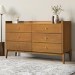 Wide Wooden Mid-Century 6 Drawer Chest of Drawers - Rumi