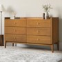 Wide Wooden Mid-Century 6 Drawer Chest of Drawers - Rumi