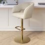 ALMOST PERFECT - Curved Beige Fabric Adjustable Swivel Bar Stool with Gold Base - Runa