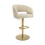 ALMOST PERFECT - Curved Beige Fabric Adjustable Swivel Bar Stool with Gold Base - Runa