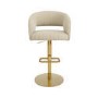 ALMOST PERFECT - Curved Beige Fabric Adjustable Swivel Bar Stool with Gold Base - Runa