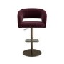 Set of 2 Curved Burgundy Velvet Adjustable Swivel Bar Stools with Brass Base - Runa