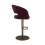 Set of 2 Curved Burgundy Velvet Adjustable Swivel Bar Stools with Brass Base - Runa
