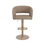 Set of 2 Curved Beige Faux Leather Adjustable Swivel Bar Stools with Gold Base - Runa