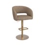 Set of 2 Curved Beige Faux Leather Adjustable Swivel Bar Stools with Gold Base - Runa