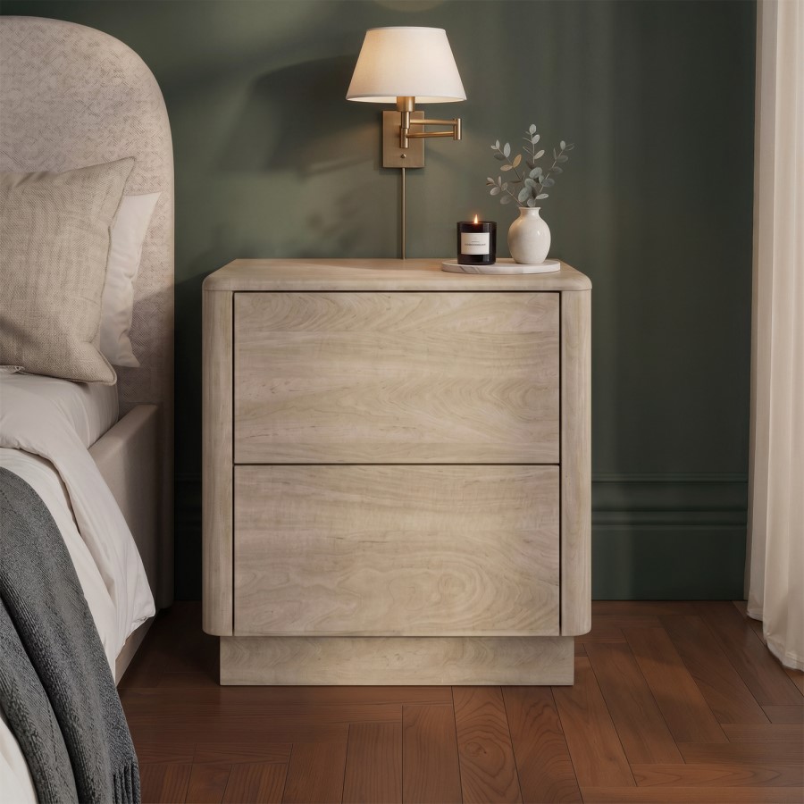 Modern Light Oak 2 Drawer Bedside Table - Rowan
