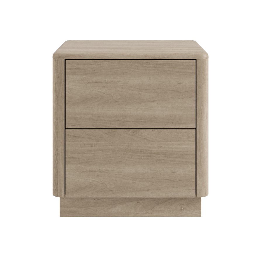 Modern Light Oak 2 Drawer Bedside Table - Rowan