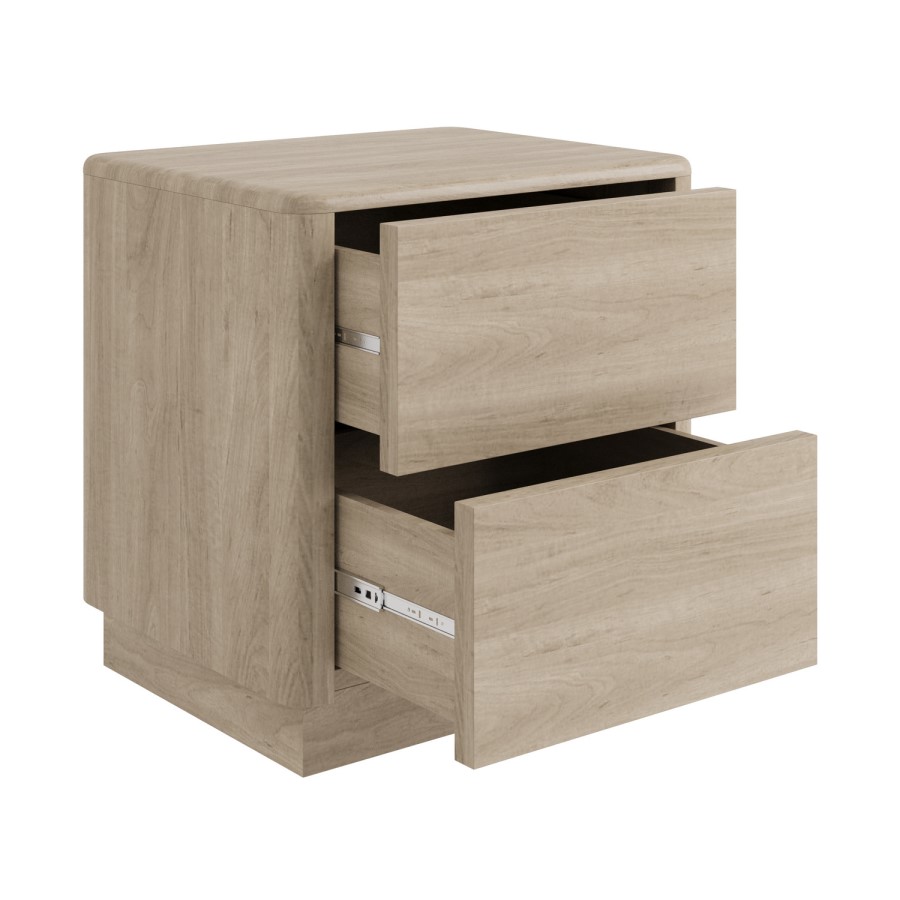 Modern Light Oak 2 Drawer Bedside Table - Rowan