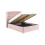 Pink Velvet Double Ottoman Bed with Winged Chesterfield Headboard - Safina