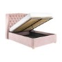 Pink Velvet King Size Ottoman Bed with Winged Chesterfield Headboard - Safina