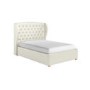 Cream Upholstered Double Ottoman Bed with Winged Chesterfield Headboard - Safina