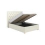 Cream Upholstered Double Ottoman Bed with Winged Chesterfield Headboard - Safina