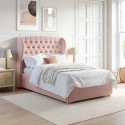 SAF131SDA Pink Velvet Small Double Ottoman Bed with Winged Chesterfield Headboard - Safina