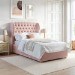 Pink Velvet Small Double Ottoman Bed with Winged Chesterfield Headboard - Safina