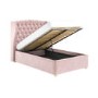 Pink Velvet Small Double Ottoman Bed with Winged Chesterfield Headboard - Safina