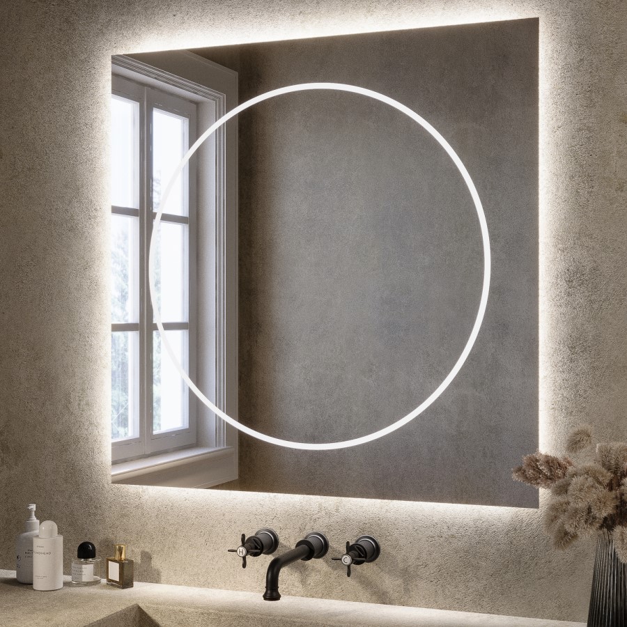 Square Front and Backlit Heated Bathroom Mirror with Lights 800mm - Saturn