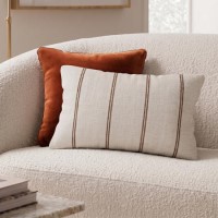 Burnt Orange Stripe Chenille Fibre Filled Sofa Scatter Cushion - 50 x 30cm - Payton