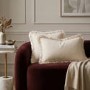 Beige Velvet Fibre Filled Fringed Sofa Scatter Cushion - 50 x 30cm - Jora