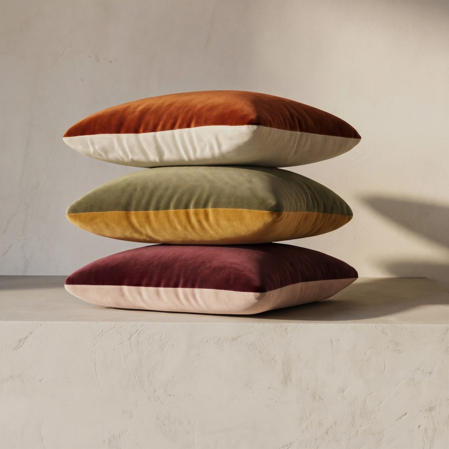 Green and Yellow Velvet Fibre Filled Reversible Sofa Scatter Cushion - 45 x 45cm - Orin