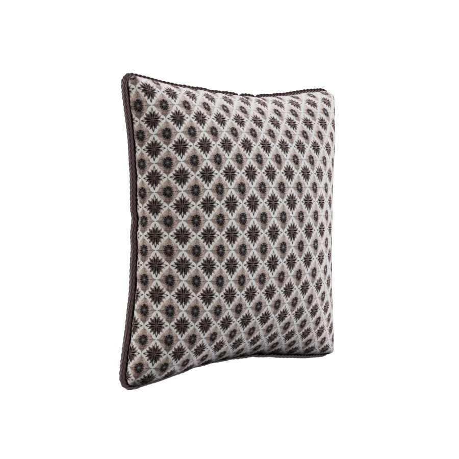 Brown Patterned Velvet Sofa Scatter Cushion with Rope Trim - 45 x 45cm - Eos
