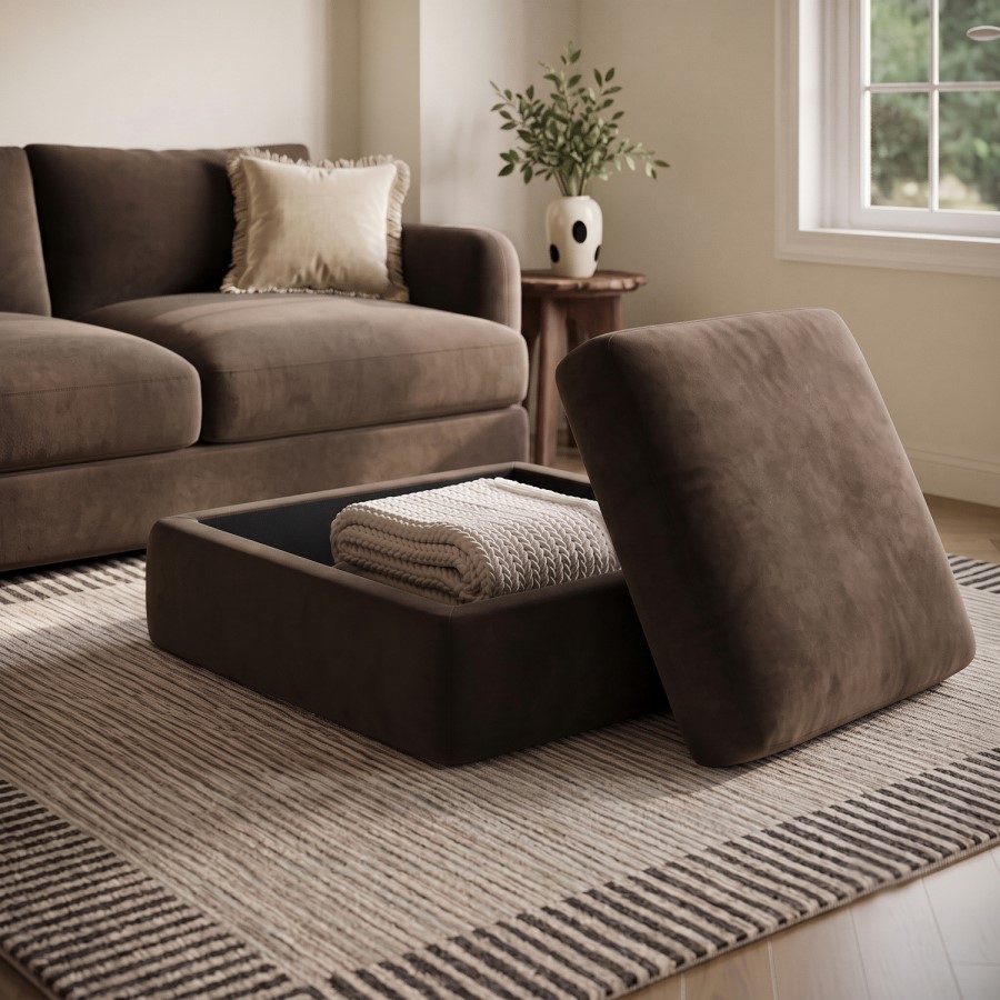 ONLY OPENED - Chocolate Brown Velvet Ottoman Storage Footstool - Sade