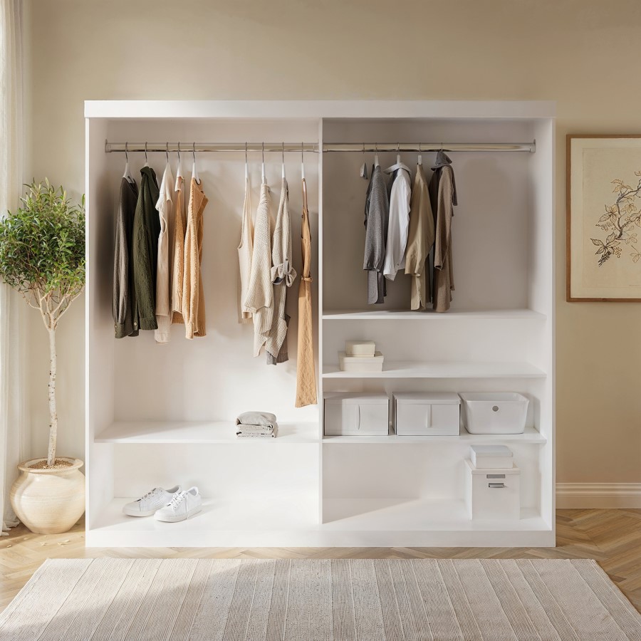 Large White Sliding Door Double Wardrobe with Shelves - Sidney