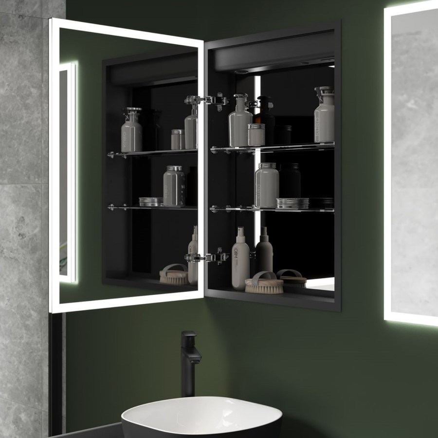 Sensio Eclipse Single Door Recessed Bathroom Mirror Cabinet with Lights & Shaver Socket 700 x 500mm