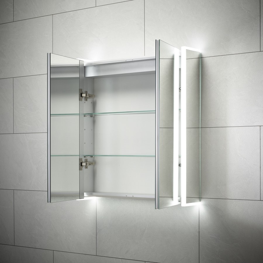 Sensio Ainsley Double Door Chrome Bathroom Mirror Cabinet with Lights & Bluetooth Speaker 664 x 700mm