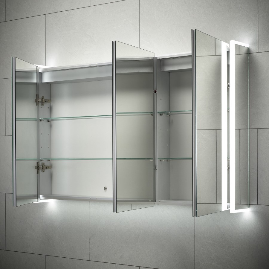 Sensio Ainsley 3 Door Chrome Bathroom Mirror Cabinet with Lights & Bluetooth Speaker 1200 x 700mm