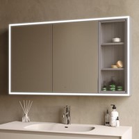 Triple Door Beige Bathroom Mirror Cabinet with Lights Demister & Shaver Socket 1200 x 700mm- Sidra