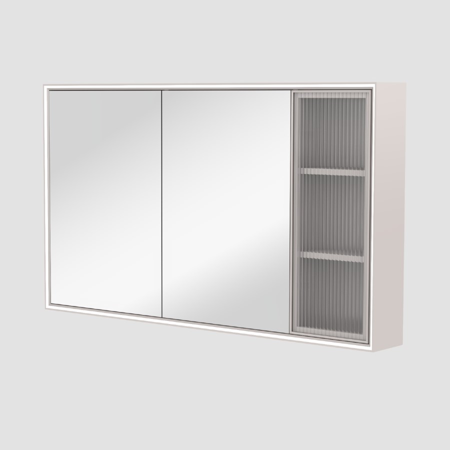 Triple Door Beige Bathroom Mirror Cabinet with Lights Demister & Shaver Socket 1200 x 700mm- Sidra