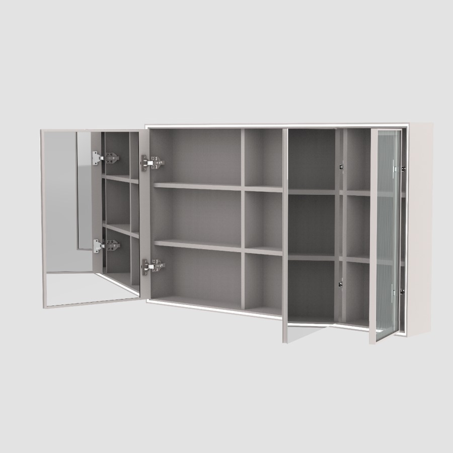 Triple Door Beige Bathroom Mirror Cabinet with Lights Demister & Shaver Socket 1200 x 700mm- Sidra