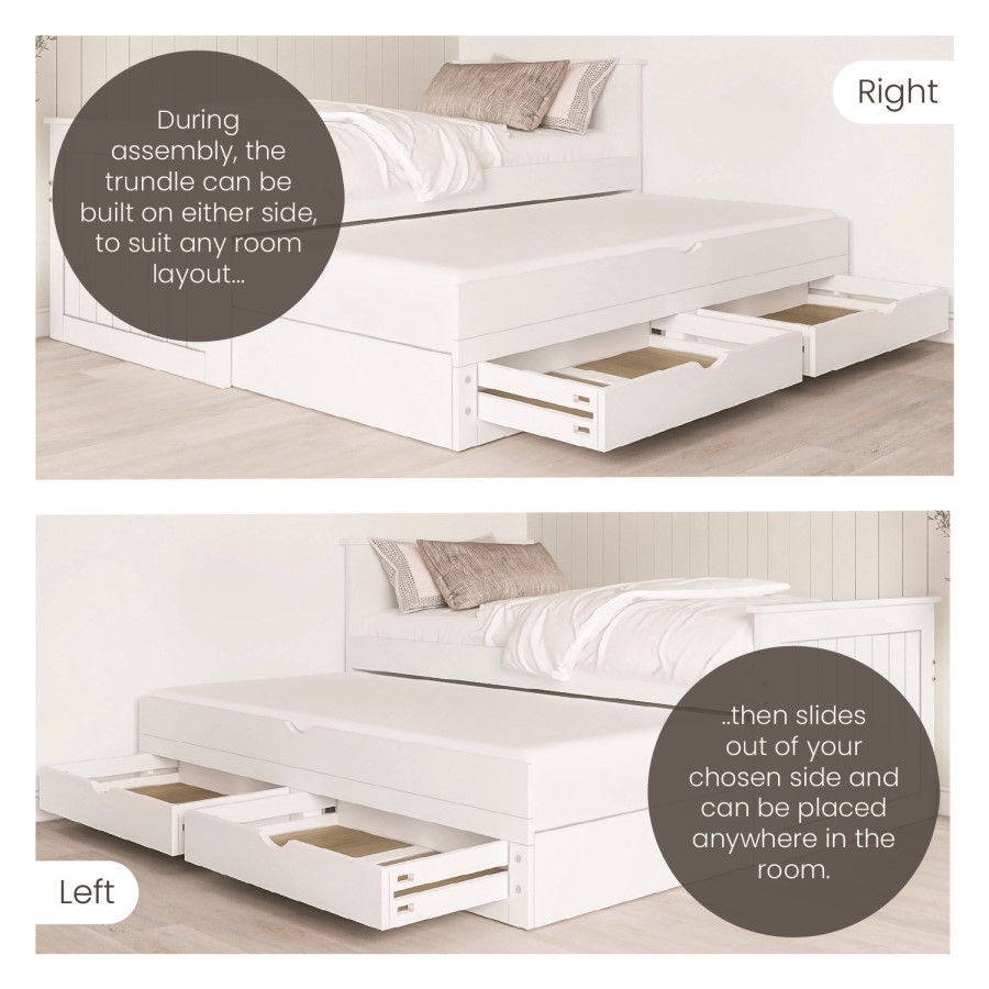 Single White Wooden Guest Bed with Storage and Trundle - Sander