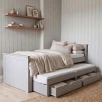 Single Grey Wooden Guest Bed with Storage and Trundle - Sander