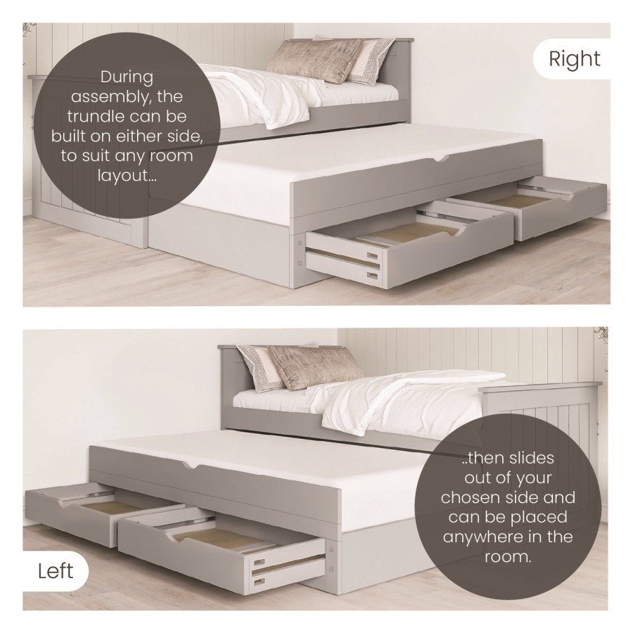 Single Grey Wooden Guest Bed with Storage and Trundle - Sander