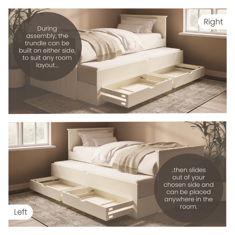 Single Cream Wooden Guest Bed with Storage and Trundle - Sander