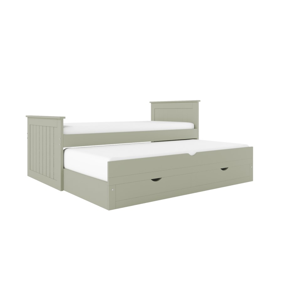 Single Green Wooden Guest Bed with Storage and Trundle - Sander