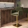 ONLY OPENED - Olive Green Velvet Adjustable Swivel Bar Stool with Gold Base - Sonny