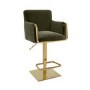 ONLY OPENED - Olive Green Velvet Adjustable Swivel Bar Stool with Gold Base - Sonny