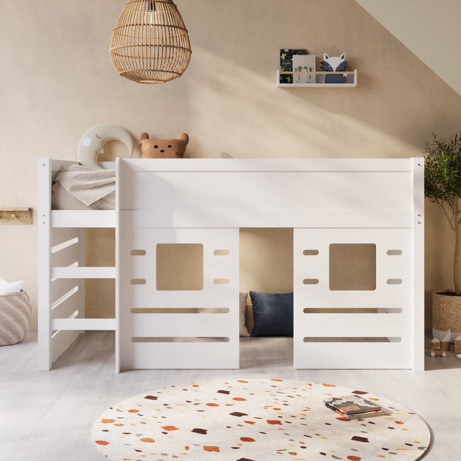White Mid Sleeper Cabin Bed with Den - Saint