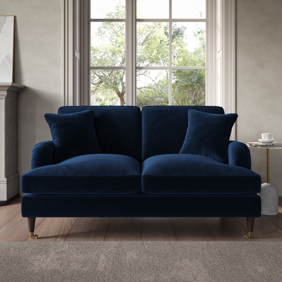 Navy Velvet 2 Sofas and Footstool Set - Payton