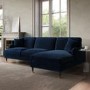Navy Blue Velvet Right Hand Facing 4 Seater Chaise Corner Sofa - Payton