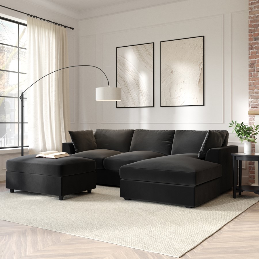 ONLY OPENED - Large Dark Grey Velvet Footstool - August