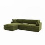 Olive Green Velvet Left Hand 4 Seater Chaise Corner Sofa - August