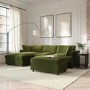 Olive Green Velvet Left Hand 4 Seater Chaise Corner Sofa - August